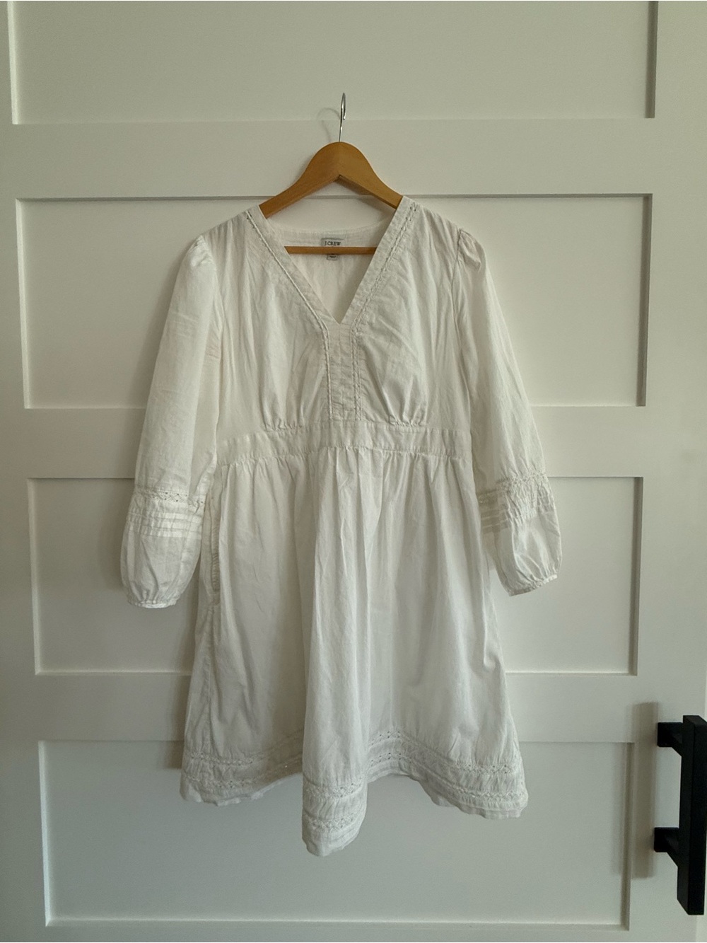 J. Crew White Long Sleeve Cotton V-Neck Dress